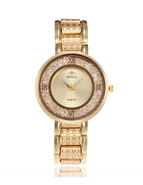 Fashion Golden Quartz Watch With Diamonds