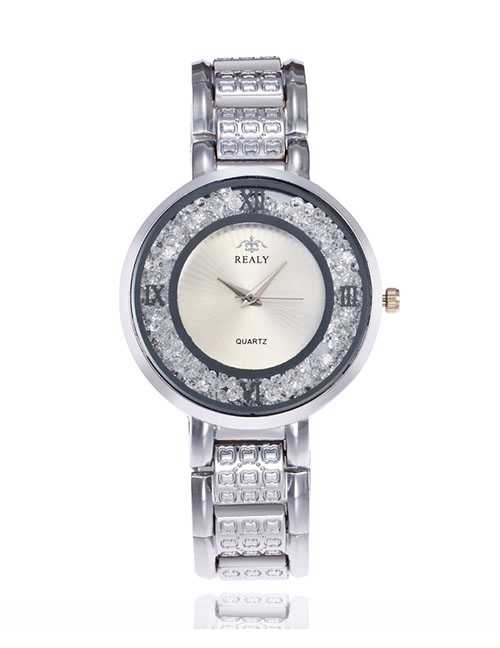 Fashion Silver Quartz Watch With Diamonds