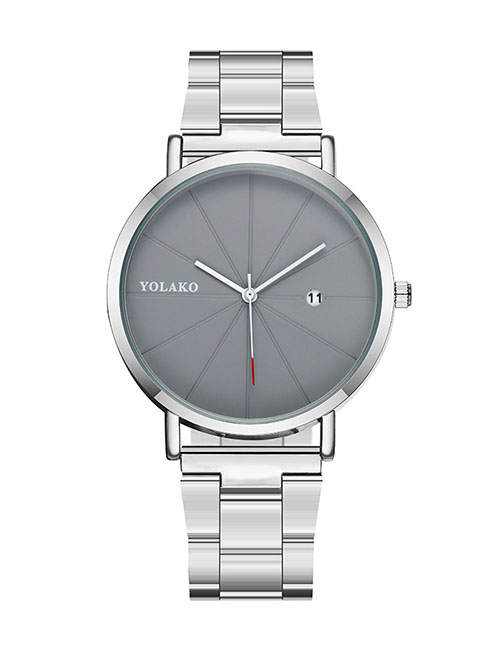 Fashion Silver With Gray Surface Steel Strap Ultra-thin Calendar Quartz Men's Watch