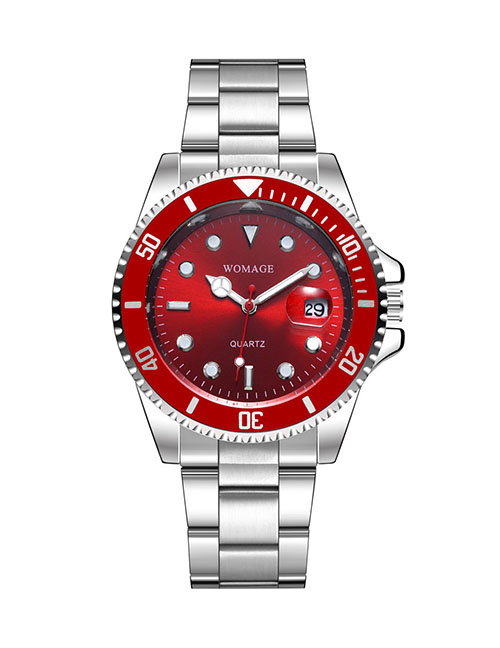 Fashion Red Waterproof Sports Large Dial Calendar Quartz Steel Band Men's Watch