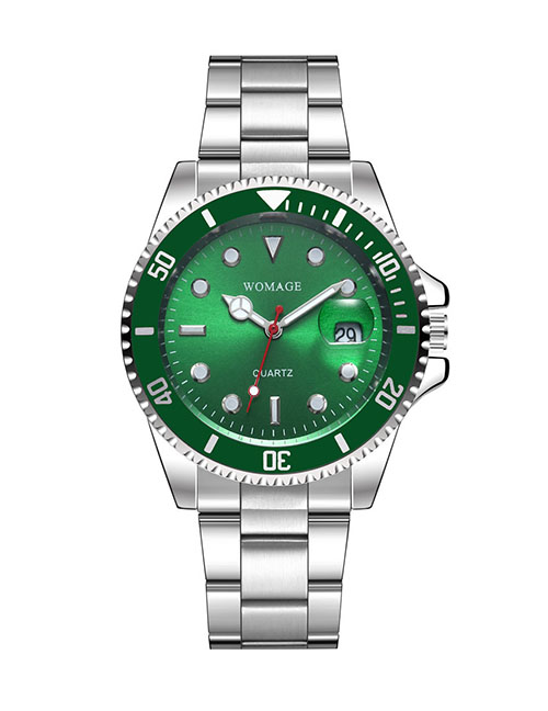 Fashion Green Waterproof Sports Large Dial Calendar Quartz Steel Band Men's Watch