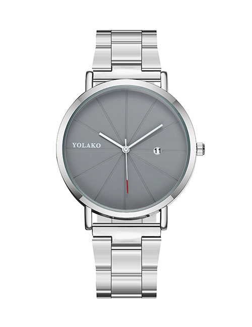 Fashion Silver With Gray Surface Steel Strap Ultra-thin Calendar Men's Watch