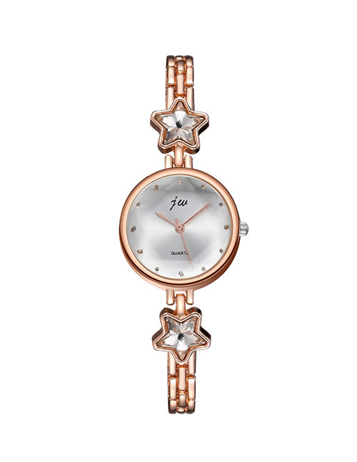 Fashion Golden Quartz Bracelet Pentagram Diamond Steel Watch