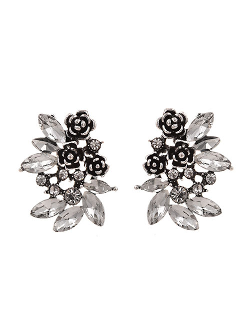 Fashion White Alloy Stud Earrings With Diamonds