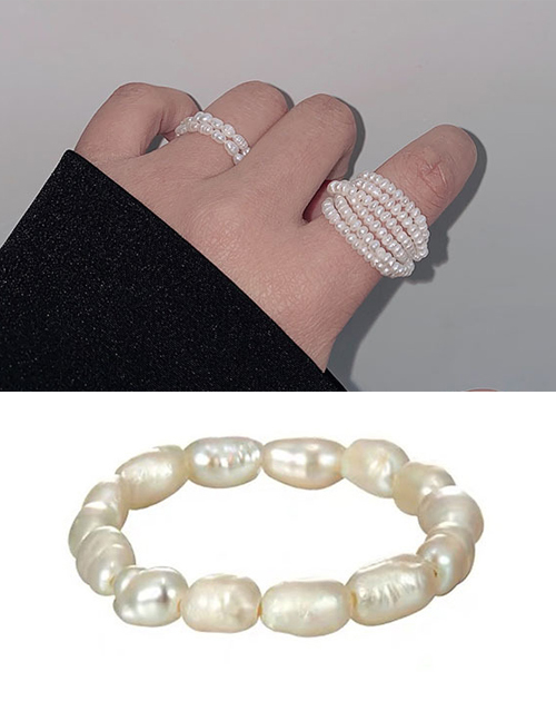 Fashion Single Layer (elastic) White Freshwater Pearl Hand-woven Cotton Woven Winding Ring