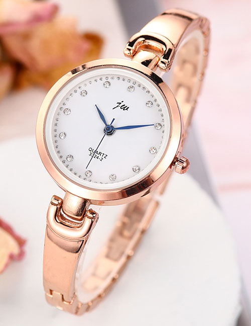 Fashion Golden + White Diamond Bracelet Stainless Steel Band Quartz Bracelet Watch