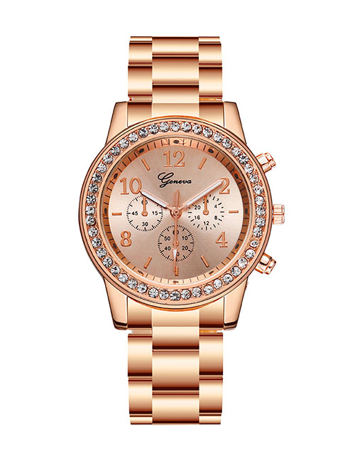 Fashion Rose Gold Quartz Watch With Diamonds And Three Eyes