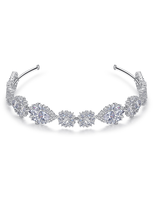 Fashion Platinum Geometric Hollow Headband With Diamonds