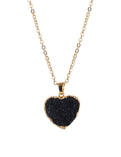 Fashion Black Imitation Natural Stone Heart-shaped Alloy Necklace