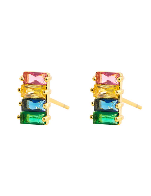 Fashion Color Brass And Color Zirconia Geometric Earrings