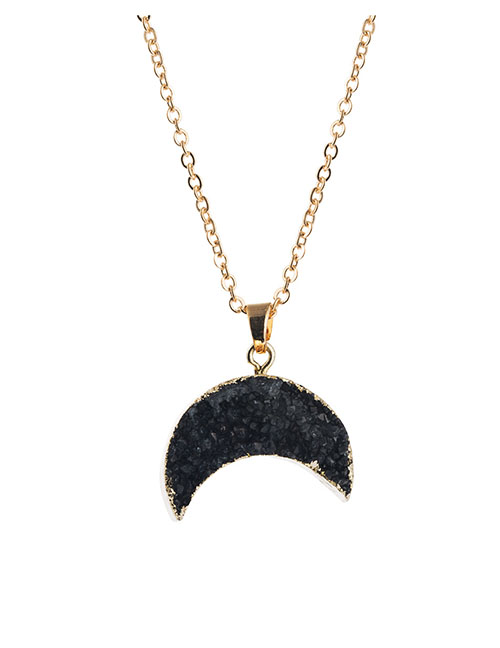 Fashion Black Moon Imitation Natural Stone Alloy Necklace