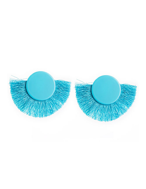 Fashion Blue Geometric Tassel Fan Earrings