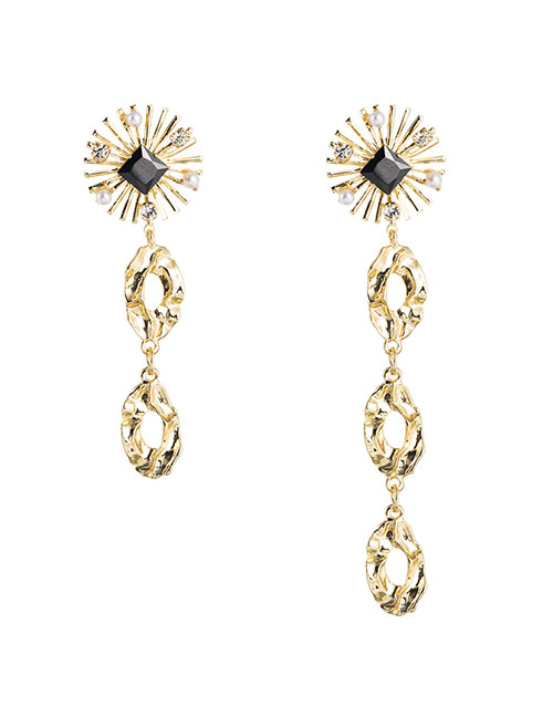 Fashion Golden Asymmetric Pierced Alloy Pearl And Diamond Earrings