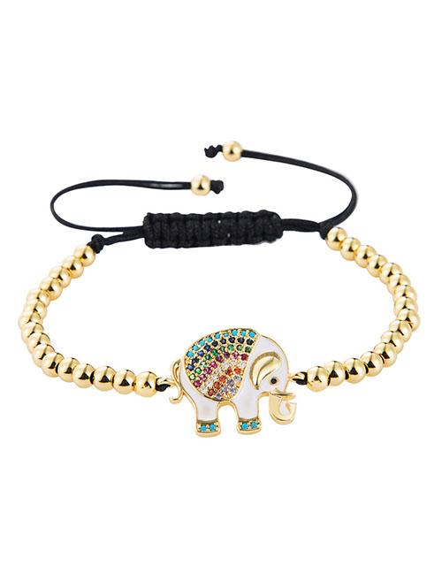 Fashion Color Brass-colored Zircon Woven Elephant Pull Bracelet