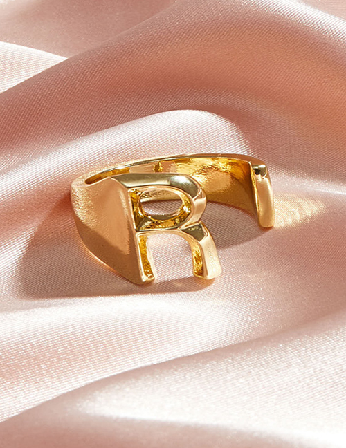 Fashion Golden R Letter Opening Adjustable Metal Ring