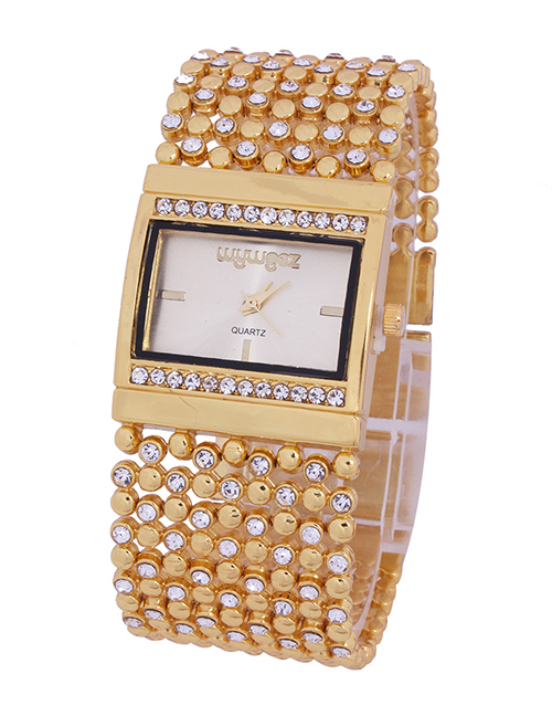Fashion Golden Women's Quartz Watch With Steel Band And Diamonds