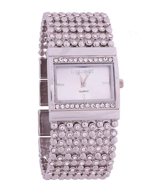 Fashion Silver Women's Quartz Watch With Steel Band And Diamonds