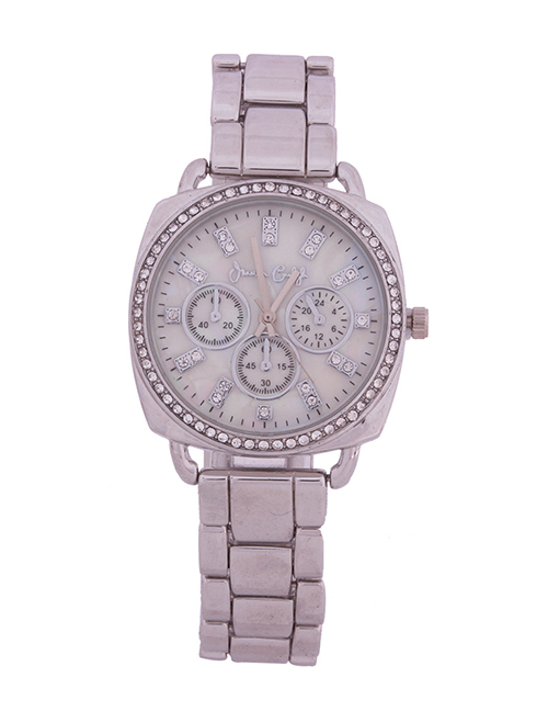 Fashion Silver Women's Three Eye Quartz Watch With Diamonds