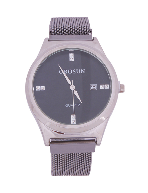 Fashion Silver Black Face Quartz Watch With Diamonds And Magnets In Milan