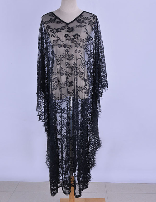 Fashion Custom Reduced Version (black) Plus Size Lace V-neck Long Dress Blouse