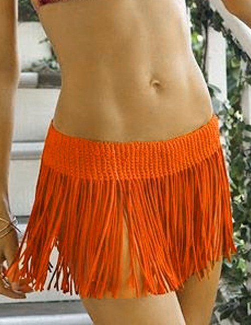 Fashion Orange Stretch Crochet Tassel Skirt
