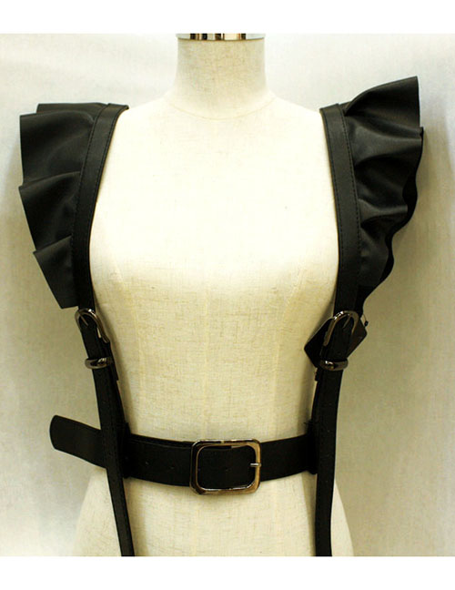 Fashion Black Shoulder Lace Straps Pu Waist Seal Pin Buckle Belt