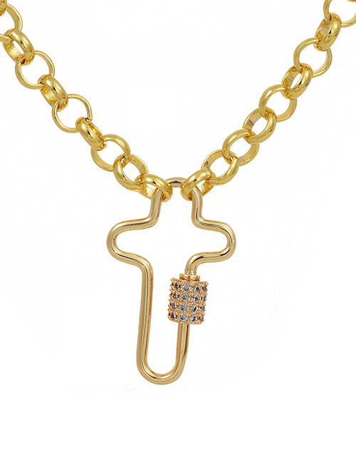 Fashion Golden Cubic Zirconia Chain Cross Necklace