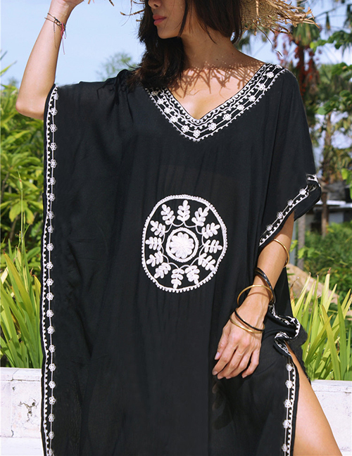 Fashion Black Embroidery Nylon Embroidered Loose Large Plus Size Sunscreen Clothing