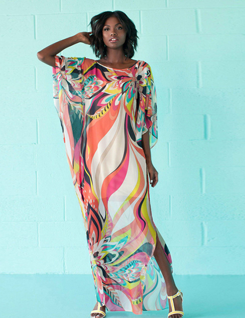 Fashion Color Floral Print Split Sunscreen Dress