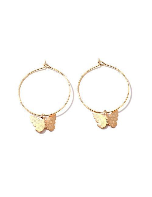 Fashion Golden Alloy Butterfly Pendant Geometric Round Earrings