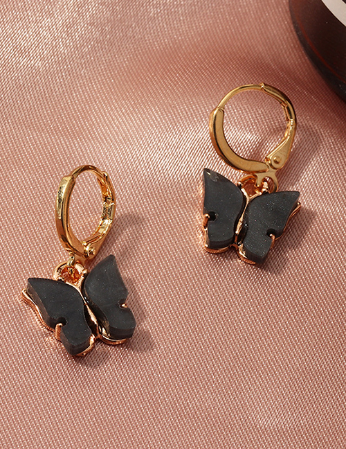 Fashion Black Acrylic Butterfly Alloy Earrings