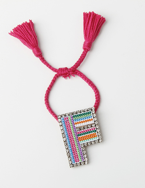 Fashion F Color Embroidered Woven Adjustable Crystal Alphabet Bracelet