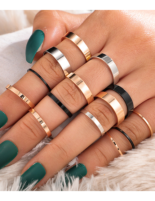 Fashion Color Mixing Alloy Contrast Thickness Ring Set