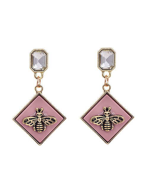 Fashion Pink Alloy Resin Square Bee Studs