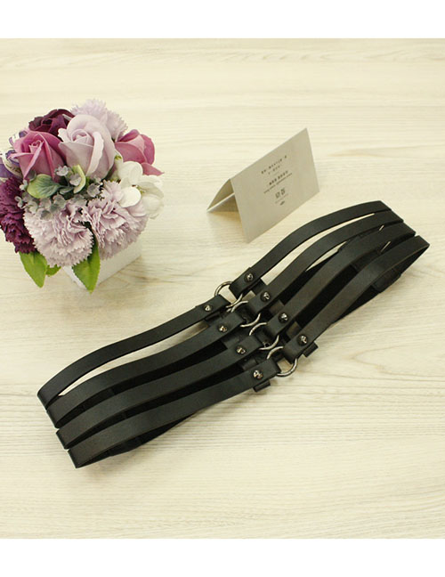 Fashion Black Hollow Studded Wide Belt Girdle Belt