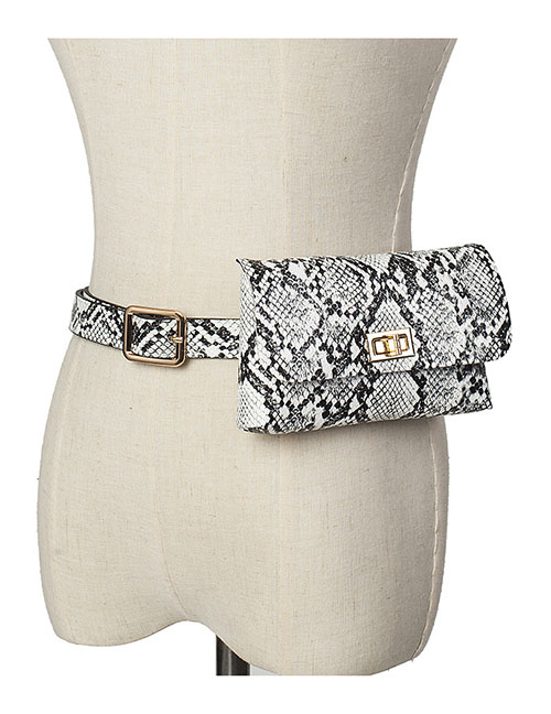 Fashion Snake White Snakeskin Belt Buckle Flap Belt Belt Bag