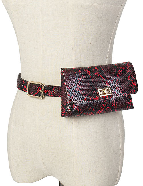 Fashion Serpentine Red Snakeskin Belt Buckle Flap Belt Belt Bag