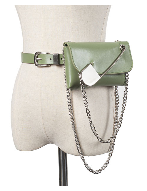 Fashion Green Broadband Big Pin Chain Cross Body Belt Waist Bag