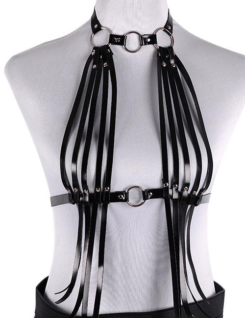Fashion Black Pu Leather Body Bondage Rivet Strap Single Loop Belt