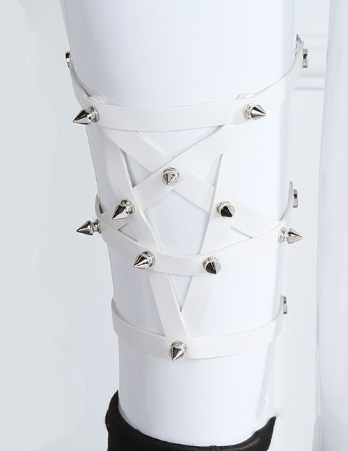 Fashion White Pentagram Studs Cutout Leg Ring