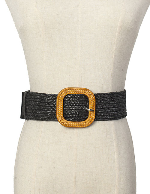 Fashion Black Woven Carved Wooden Button Stretch Dress Shirt Waist Seal