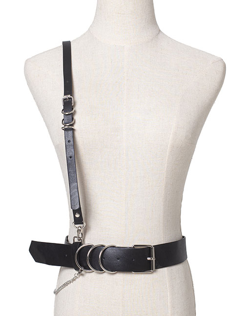 Fashion Black Belt Buckle Chain Pin Metal Ring Single Shoulder Strap