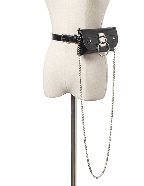 Fashion Black Detachable Chain Large Loop Messenger Belt Belt Bag
