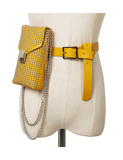 Fashion Turmeric Studded Pu Chain Lock Belt Belt Bag