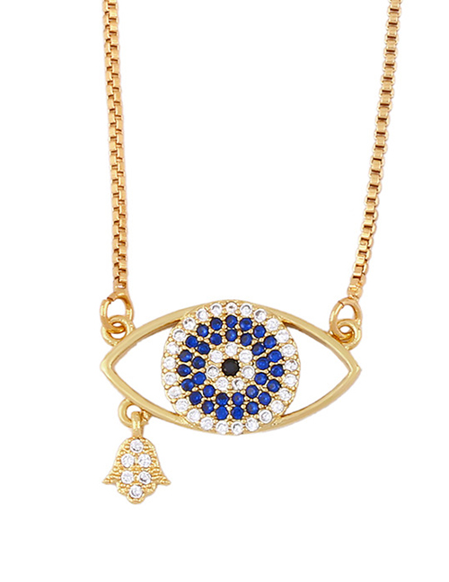 Fashion Blue Micro-set Colorful Zircon Eye Cutout Geometric Necklace