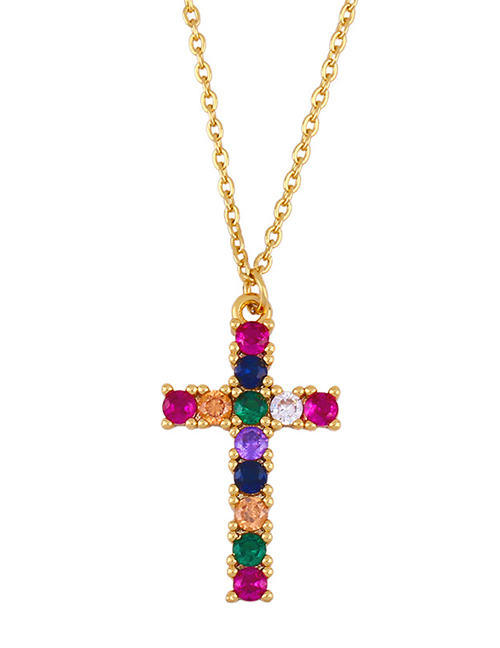 Fashion Cross Cross Inlaid Colored Zircon Alloy Necklace