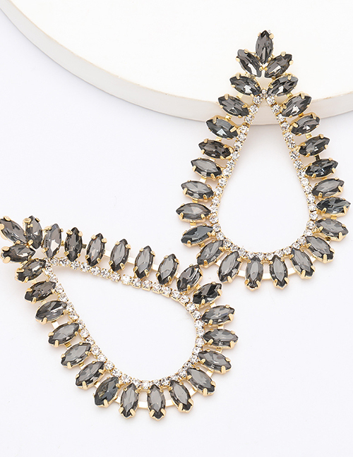 Fashion Black Drop-shaped Alloy Cutout Earrings With Diamonds