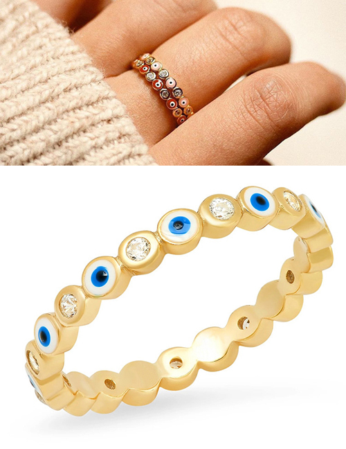 Fashion Royal Blue Gold-plated Closed Eyes Ring With Oil And Diamonds