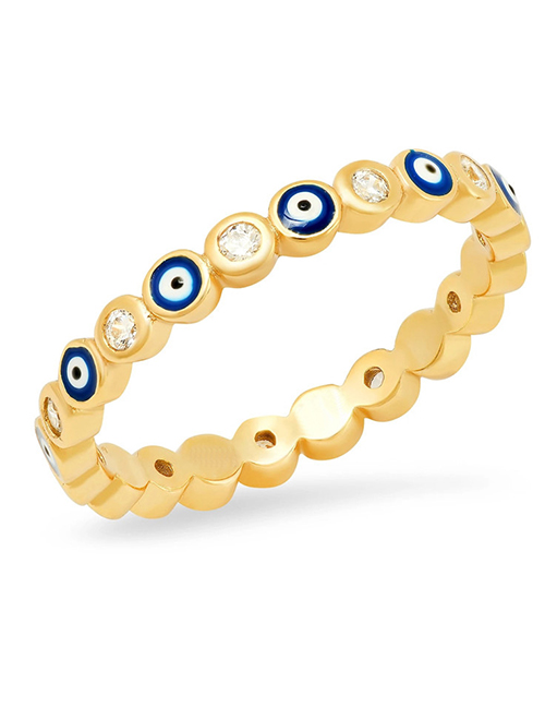 Fashion Navy Blue Gold-plated Closed Eyes Ring With Oil And Diamonds