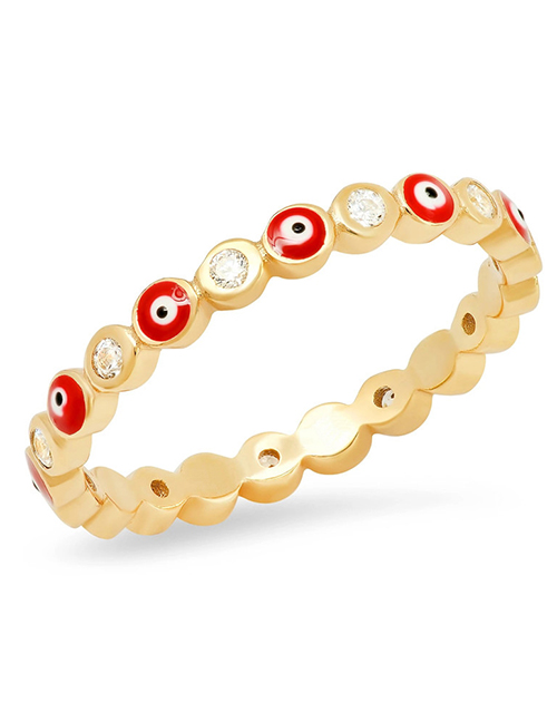 Fashion Red Gold-plated Closed Eyes Ring With Oil And Diamonds